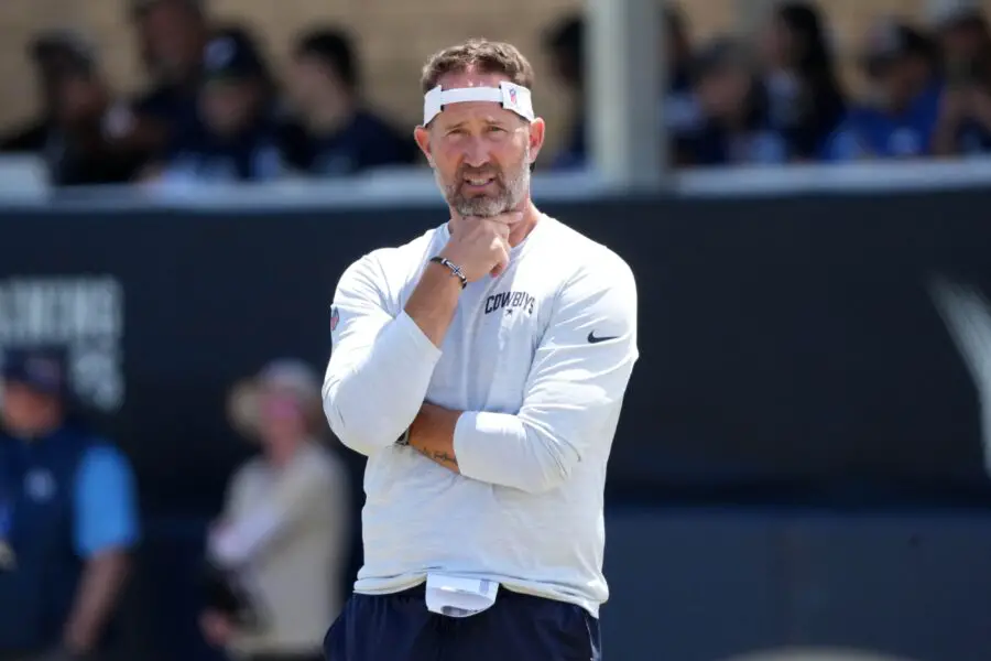 Cowherd blasts Cowboys' Brian Schottenheimer fashion choice in fiery rant 2 Jul 27, 2025; Oxnard, CA, USA; Dallas Cowboys coach Brian Schottenheimer at training camp at the River Ridge Fields. Mandatory Credit: Kirby Lee-Imagn Images