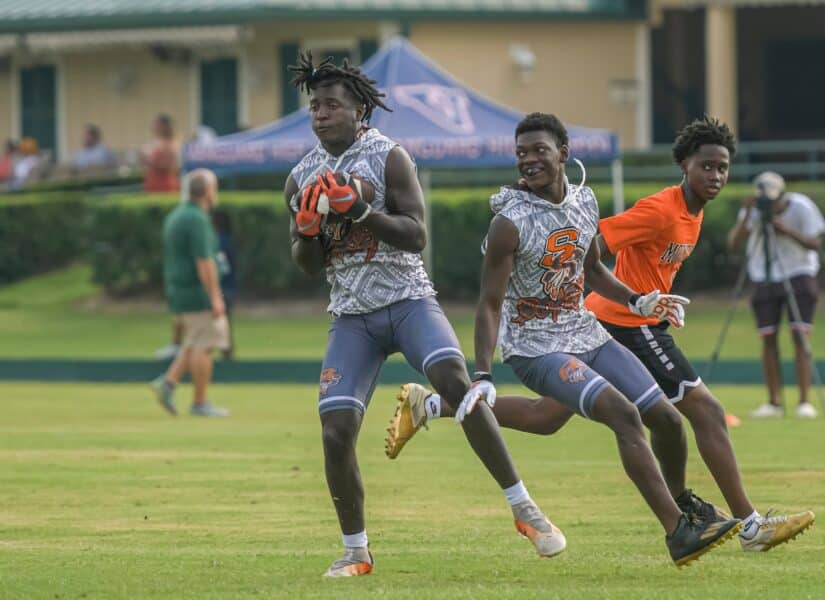 Seminole High School Seminoles’ Ethan Pritchard caches a pass Seminole High School Seminoles’ at the Florida High School 7v7 