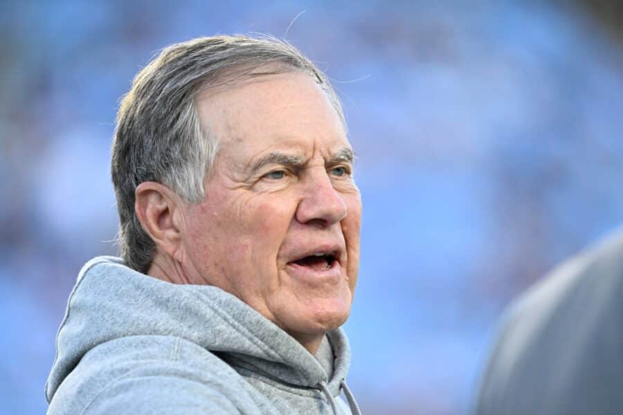 Sep 1, 2025; Chapel Hill, North Carolina, USA; North Carolina Tar Heels head coach Bill Belichick on the field before the game at Kenan Stadium. Mandatory Credit: Bob Donnan-Imagn Images