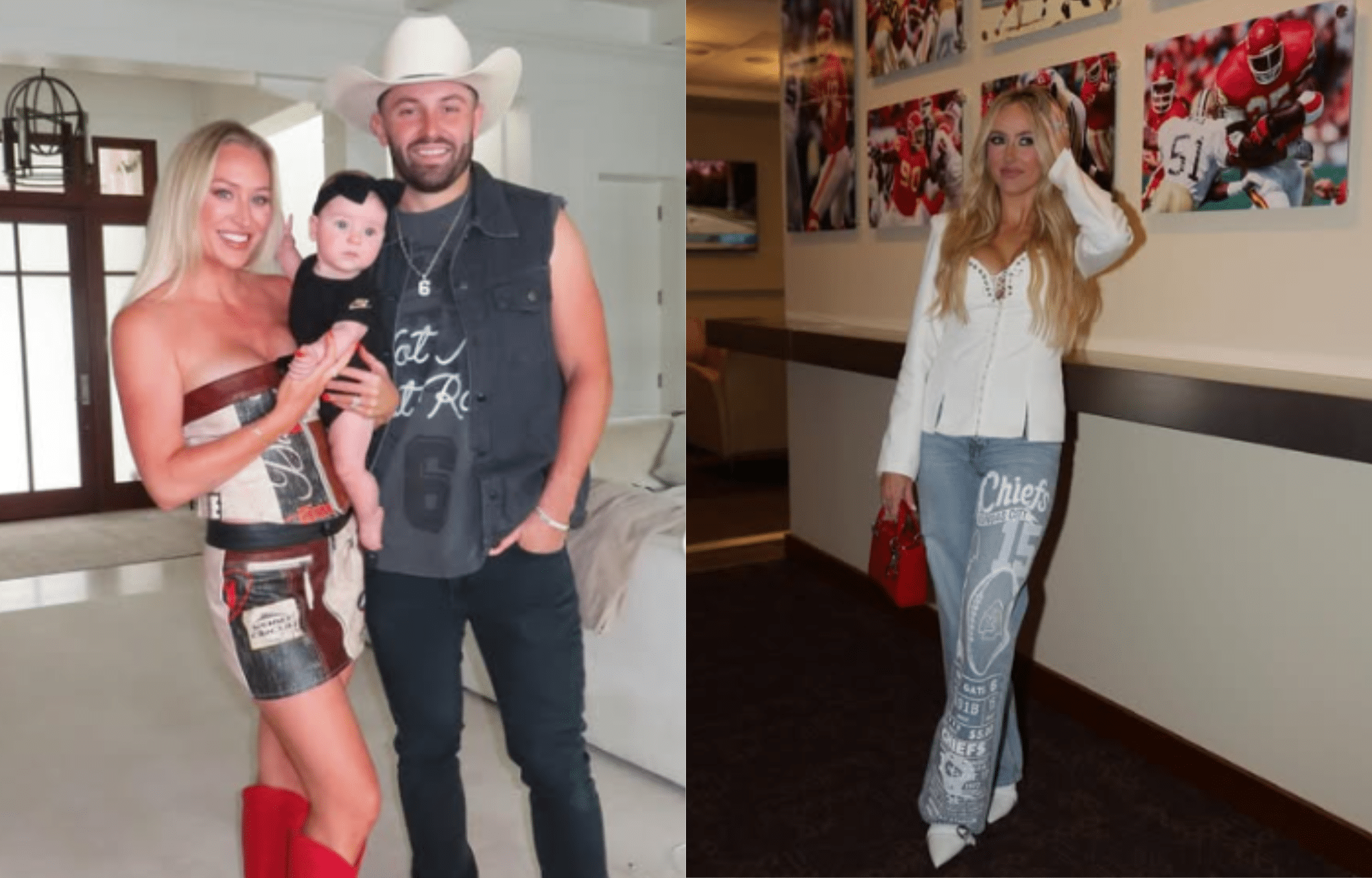 LOOK: Baker Mayfield’s Wife Emily Gives Her Verdict On Brittany Mahomes’ Viral Custom Jeans For SNF 1 Baker Mayfield's wife gav e her verdict on Brittany Mahomes' Custom 'Chiefs' Jean. Photo credits: Instagram