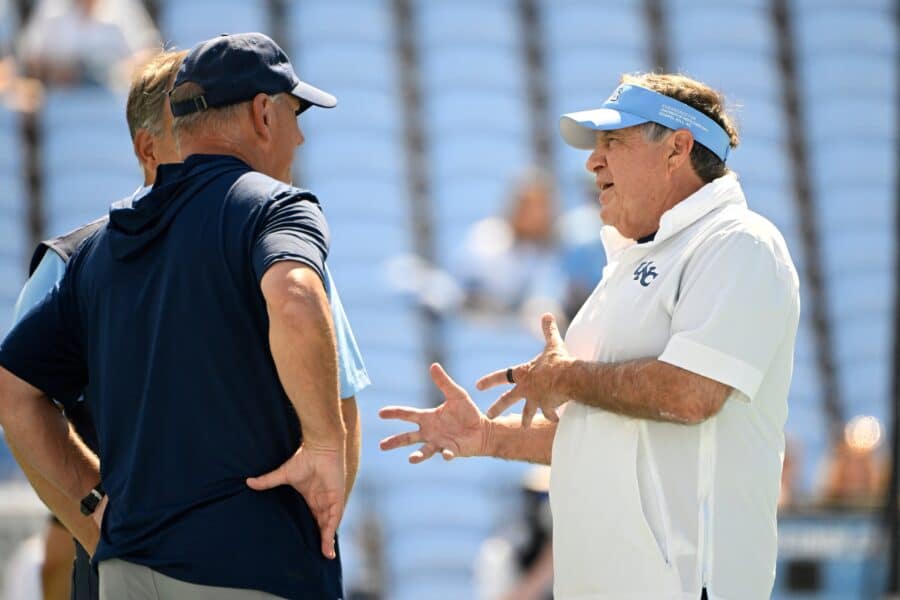 Bill Belichick's Program at North Carolina is Disgraceful to College Football 2 Sep 13, 2025; Chapel Hill, North Carolina, USA; North Carolina Tar Heels head coach Bill Belichick with Richmond Spiders head coach Russ Huesman before the game at Kenan Stadium. Mandatory Credit: Bob Donnan-Imagn Images