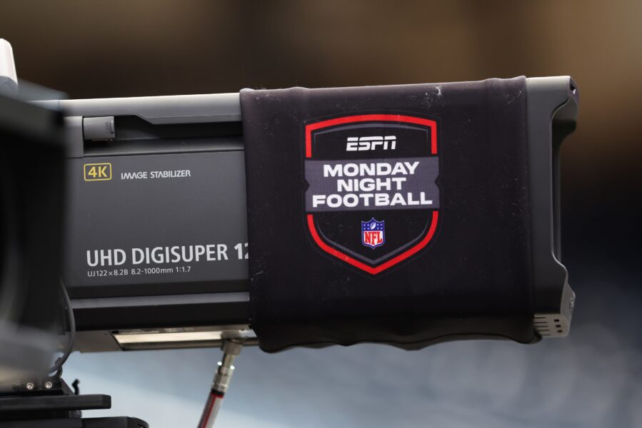NFL Sep 15, 2025; Houston, Texas, USA; A broadcast camera is wrapped in a Monday Night Football logo before the game between the Houston Texans and the Tampa Bay Buccaneers at NRG Stadium. Mandatory Credit: Troy Taormina-Imagn Images