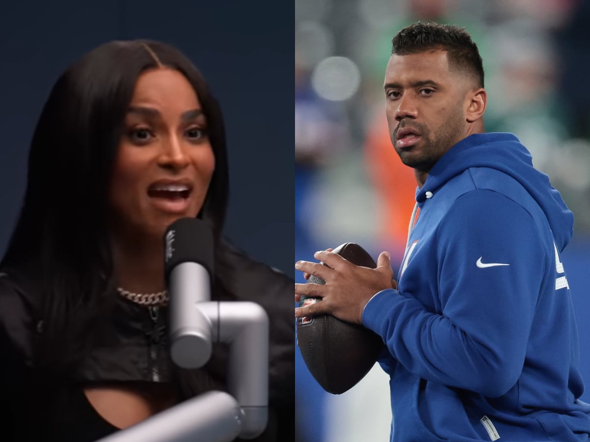 Oct 9, 2025; East Rutherford, New Jersey, USA; New York Giants quarterback Russell Wilson (3) warms up before the game against the Philadelphia Eagles at MetLife Stadium. Mandatory Credit: Vincent Carchietta-Imagn Images
