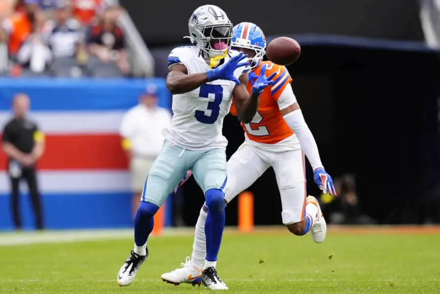 Cowboys’ George Pickens Could Be Fined More Than $11,000 for What He Did on Monday Oct 26, 2025; Denver, Colorado, USA; Dallas Cowboys wide receiver George Pickens (3) makes a catch against Denver Broncos cornerback Pat Surtain II (2) in the second quarter at Empower Field at Mile High. Mandatory Credit: Ron Chenoy-Imagn Images