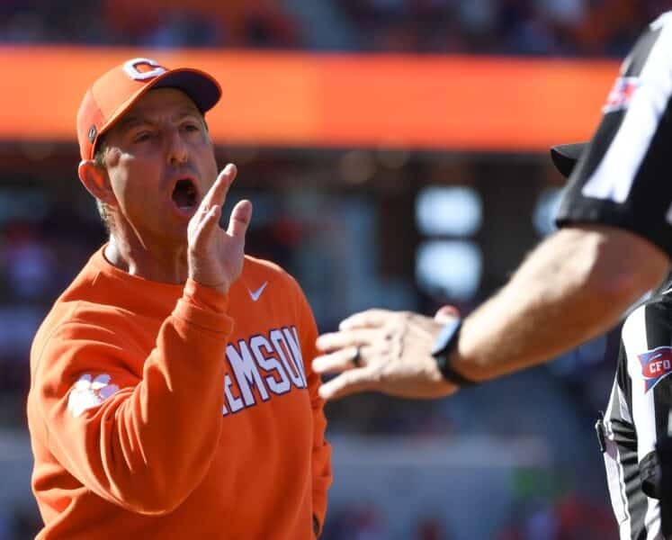 Clemson's Dabo Swinney Loses It on Defense After Disastrous First Half in Embarrassing Home Loss to Duke 1 USATSI 27476044